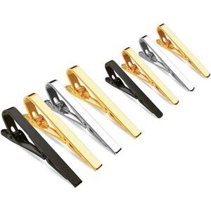 Mens tie clip set 8 pack gold silver black tie bar for slim necktie shirts